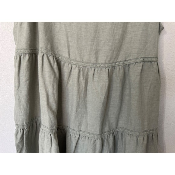Lucky Brand 1X Green 100% Linen Tiered Sleeveless‎ V Neck Casual Dress - Picture 2 of 5